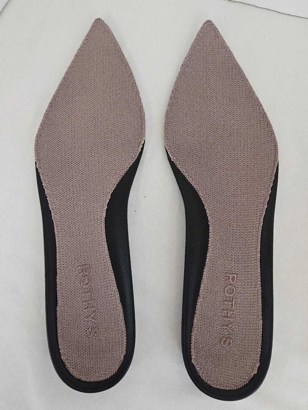 Rothy's Cream Pointed-Toe Flats with Blue Trim